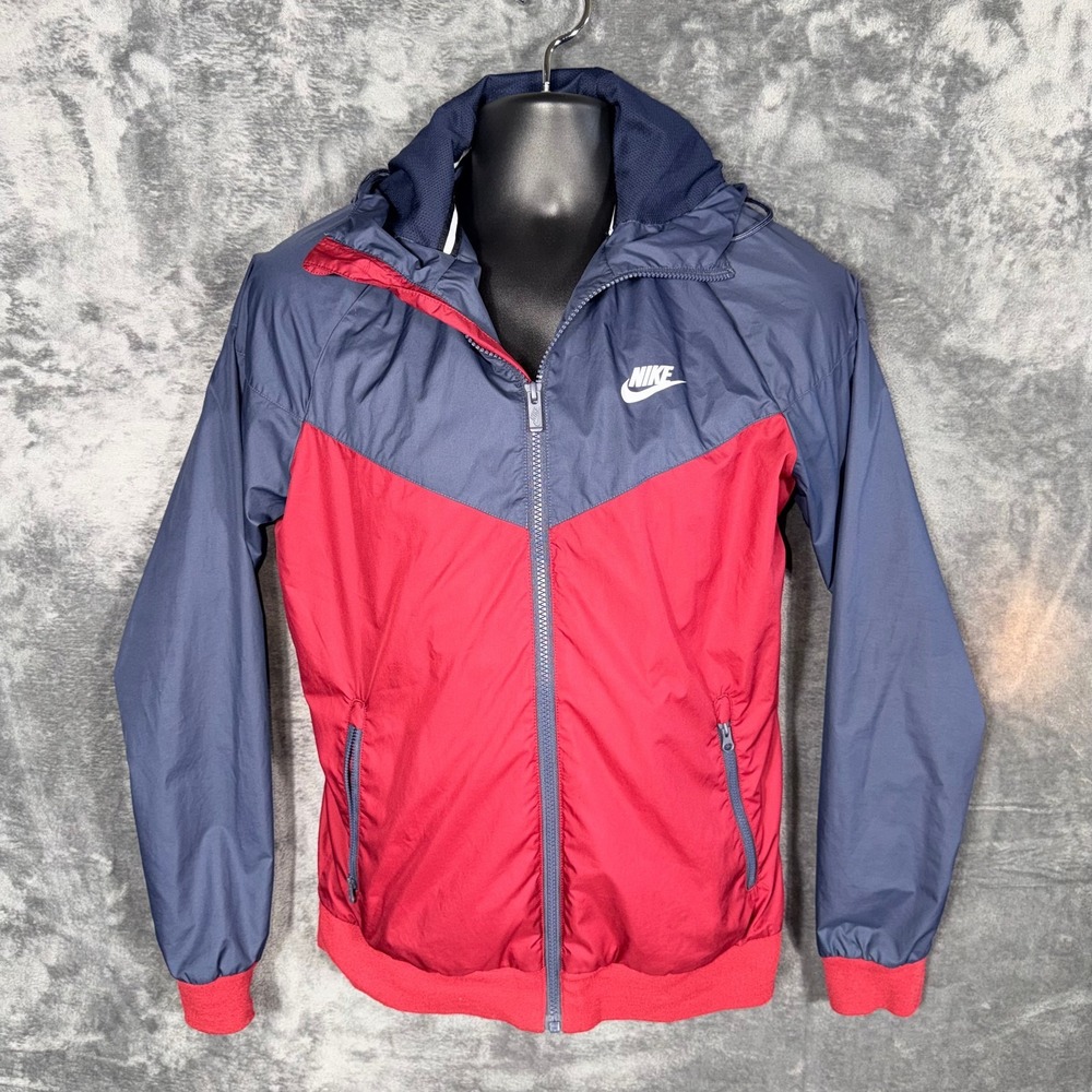 Nike Mens Windrunner Jacket‎ Size S Maroon Navy Blue Full Zip Hooded Sportswear